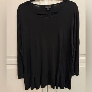 J. Jill Women's Classic Black Long Sleeve Top with ruffle bottom. Size XL